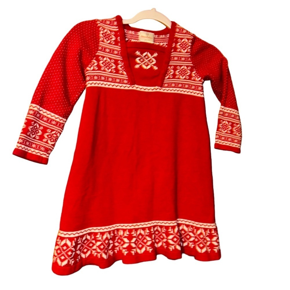 HANNA Andersson Red Christmas Holiday Snowflake sweater Dress size 5